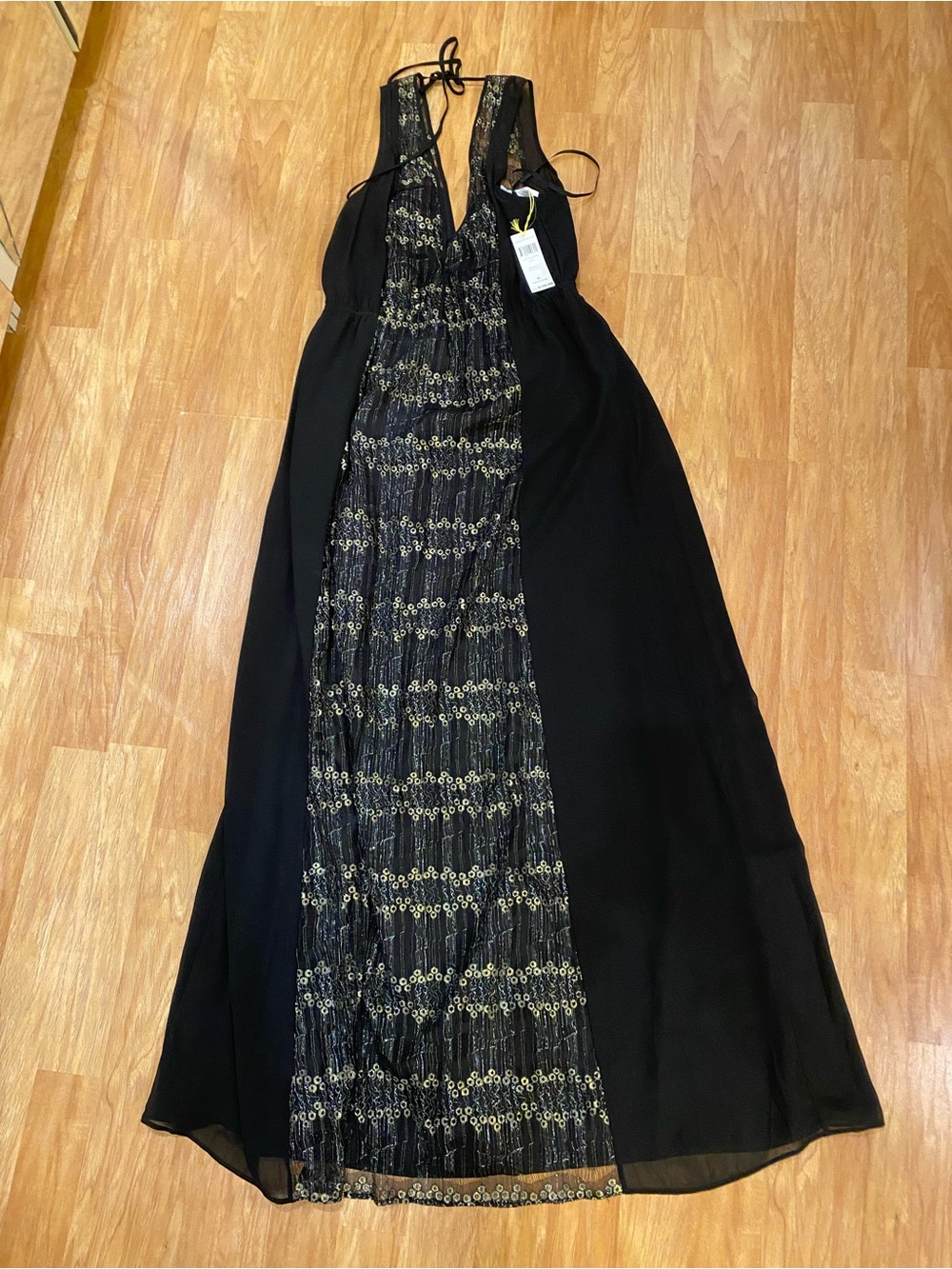 BCBGeneration Black Maxi Dress with Gold Patterned Front